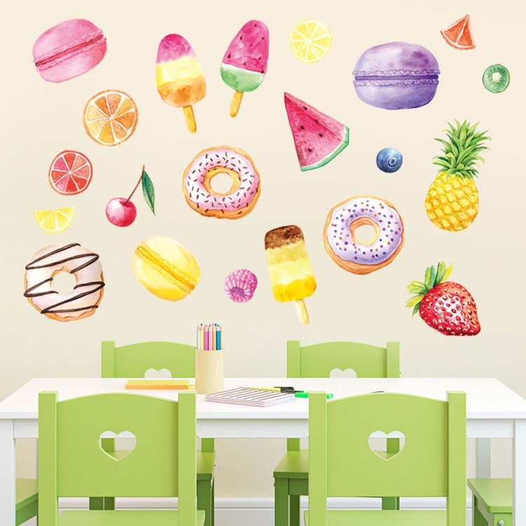 Cross-Border Ice Cream Macarons Donut Wall Stickers Window Decoration Children's Room Cartoon Stickers