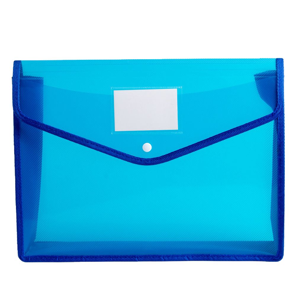 Plastic Waterproof File Envelopes with Label Pocket Snap Button School Home Work Office Organization filing folders: blue