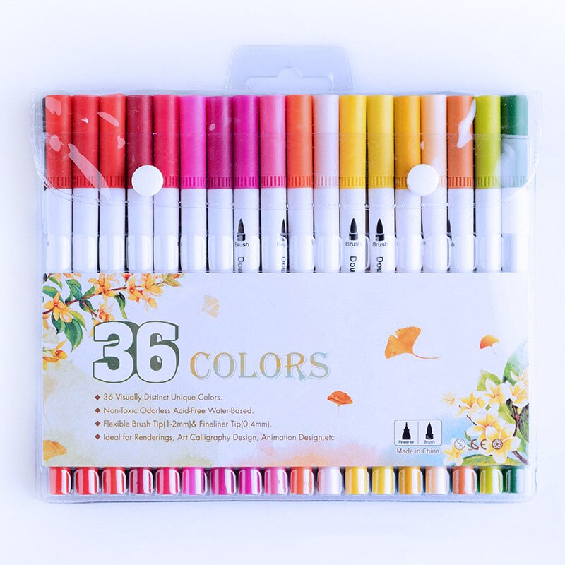 12/24/36/48/60/80/100 Ink Colored Art Marker Pen Set Calligraphy Dual-tip Paint Brush Drawing Painting Watercolor Pen Stationery: 36 Colors
