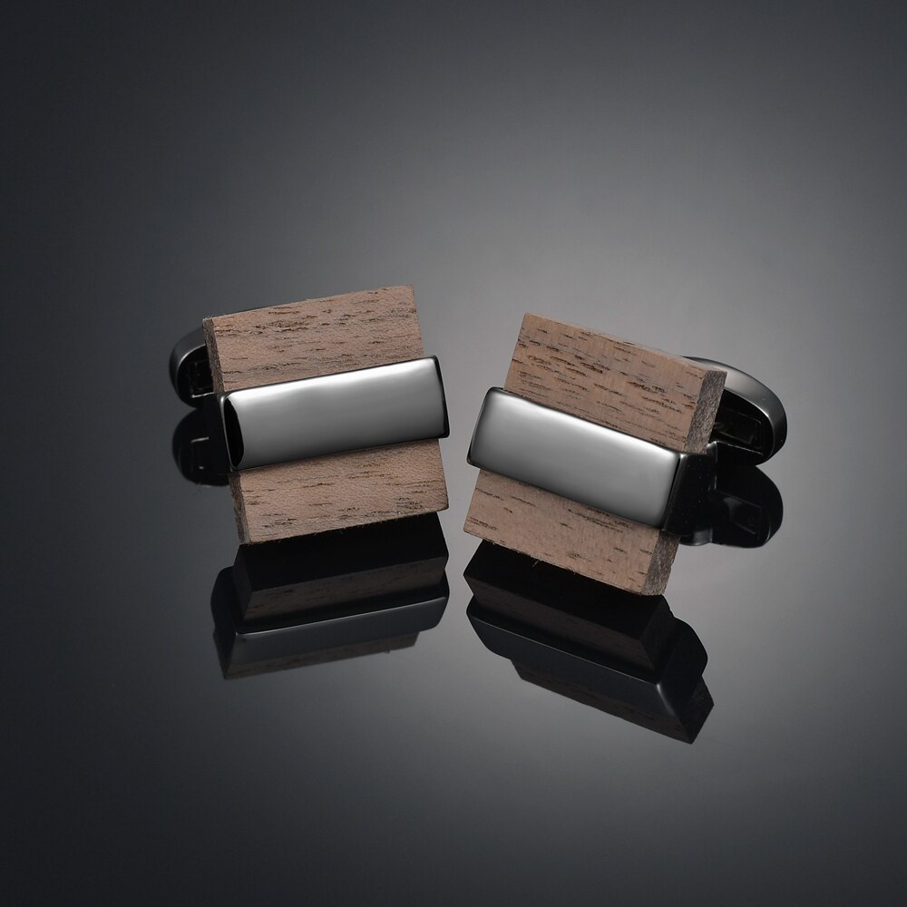 Square wooden Cufflinks for high-end men's French business cuffs, solid wood pattern, French sleeve nails customization