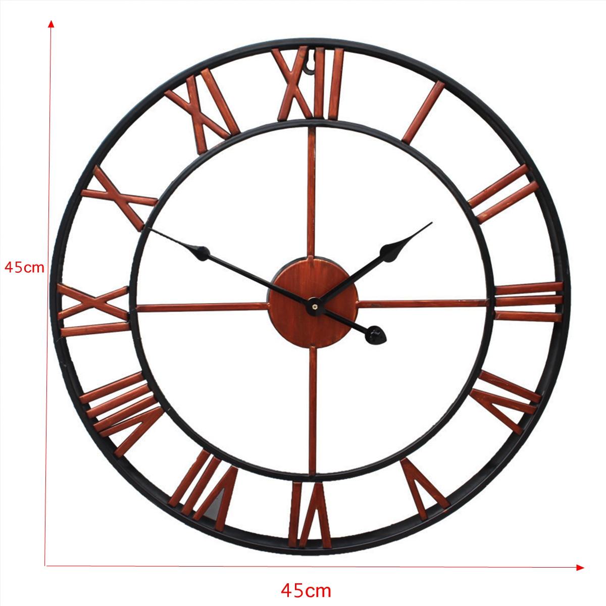 45/80CM Nordic Metal Roman Numeral Wall Clocks Retro Iron Round Face Black Gold Large Outdoor Garden Clock Home Decoration: Brown