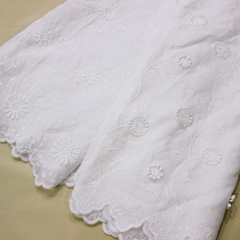 3D Katoenen Doek + Melk Zijde Geborduurde Ster Shell Kant Stof Handgemaakte Diy Vrouwen Kleding Accessoires 130Cm CR2496