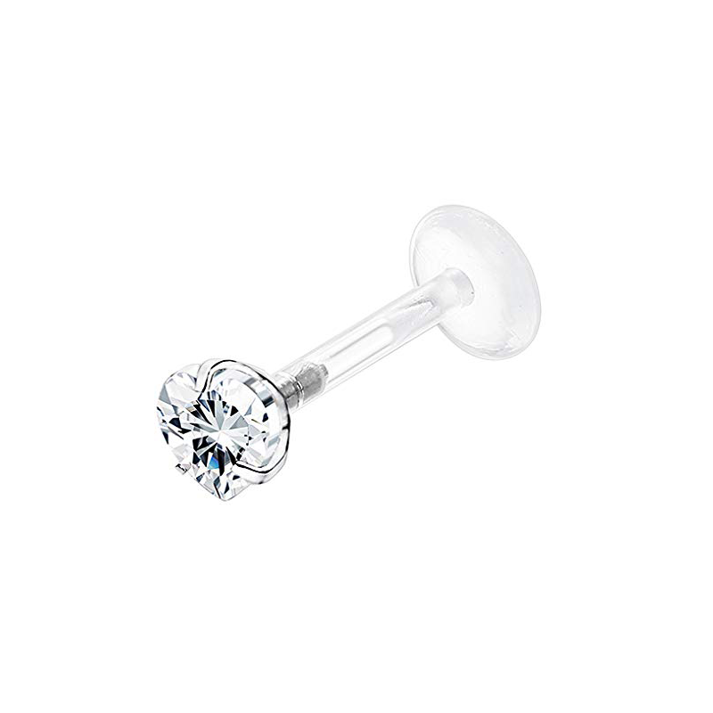 Drperfect 16G Forward Helix Cartilage Tragus Earring Stud Internal Threaded Labret Lip Monroe Ring Barbell Body Piercing Jewelry: WHITE / Rhodium Plated