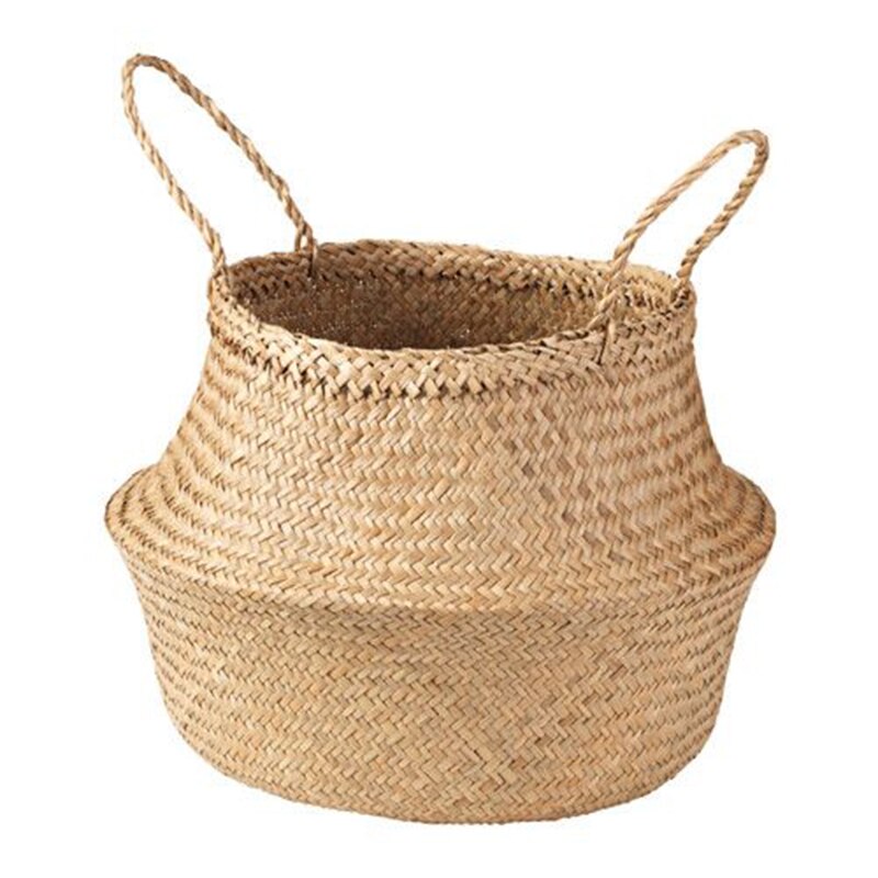 Foldable Natural Seaweed Woven Storage Pot Garden Flower Vase Hanging Baskets Home Decor Planter