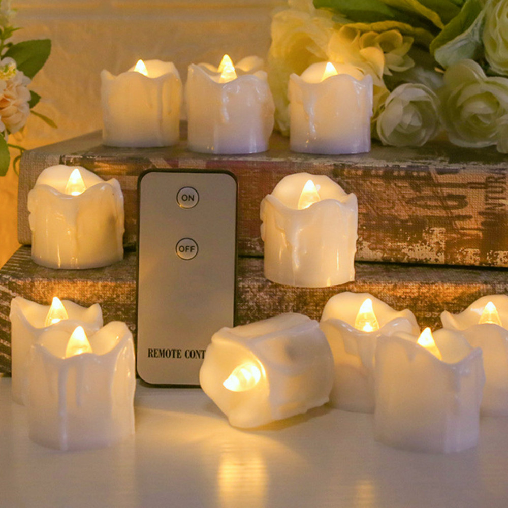 Pack of 12/24 Remote or Not Remote Realistic Bright Battery Operated Flickering Flameless Tea Light Led Candles Lamp Home Decor: B 12Pcs