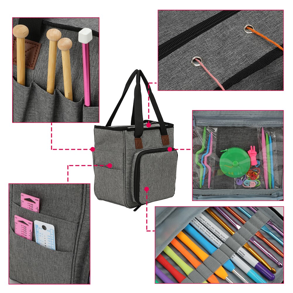 Large Yarn Storage Crochet Bag Handbag Yarn Organizer For All Crochet Knitting Accessory for Yarn Storage Knitting Bag: Grey 26x23x14cm