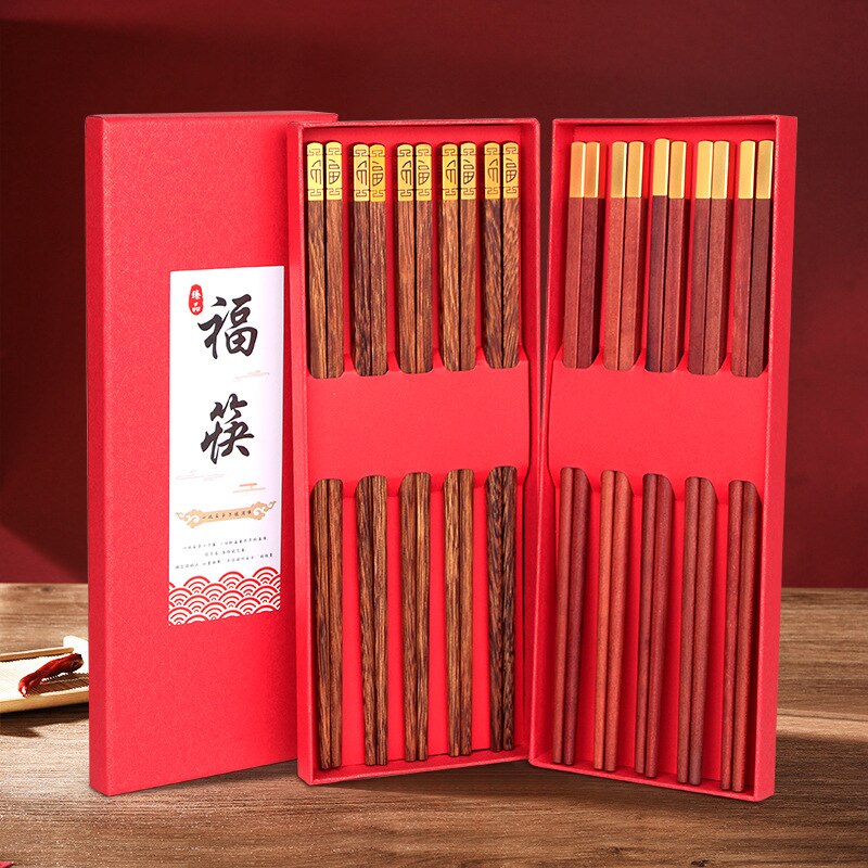 Natural Wood Wendge Chopsticks Cutlery Tableware Set Chinese Chopsticks Food Chopsticks Set Housewarming Box