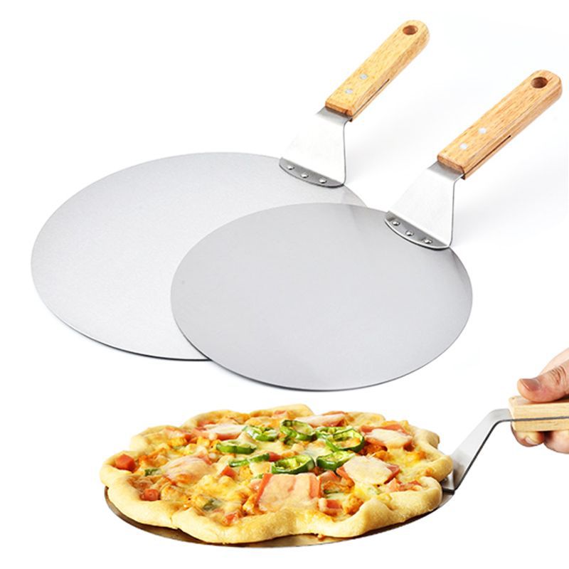 Pizza Tool Set Pizza 10/12 inch Schop Gebak Gereedschap Roestvrij Staal Houten Handvat Schil Ronde Anti-brandwonden Pan Bakvormen Maker