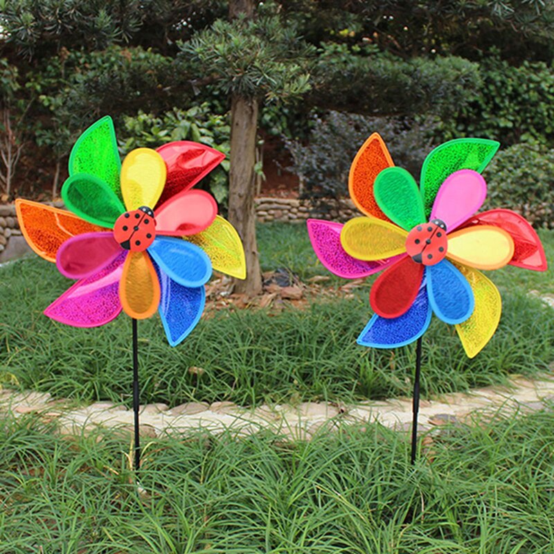 Dubbele Laag Lieveheersbeestje Windmolen Wind Spinner Pinwheel Huis Tuin Yard Decoratie