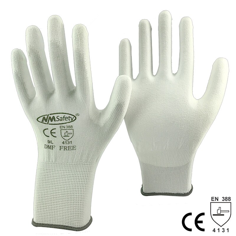 24Pieces/12 Pairs Nylon PU Nitrile Rubber Palm Coated Safety Glove CE 4131X Mechanic Protective Working Gloves: PU1350 -W / M