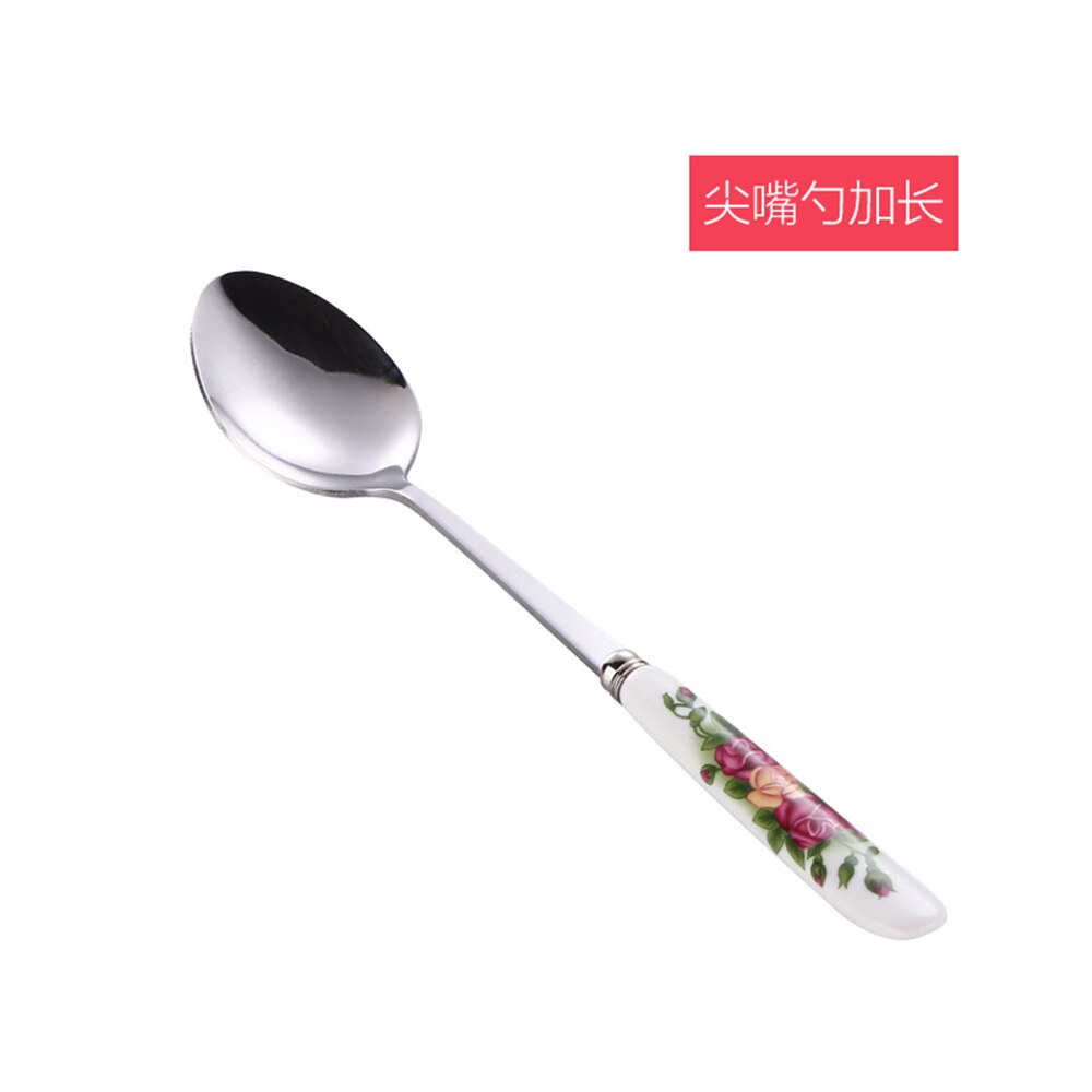 Korean Stainless Steel Metal Ceramic Handle Tableware Spoon Chopsticks Fork Dinner Knife Free Combination Cutlery Set: 4