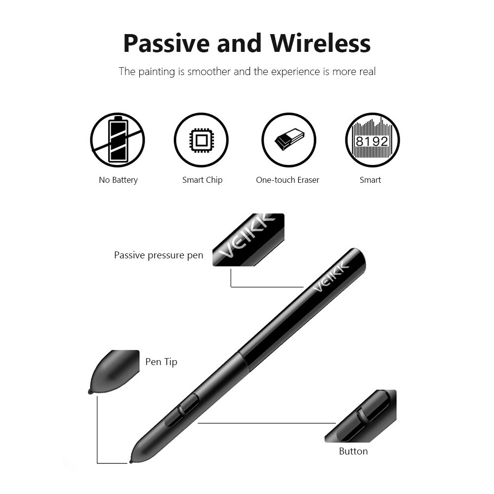 VEIKK S640 Graphic Tablets Drawing Board 6*4 inch Tablet 8192 Levels Pressure Passive Stylus Pen Tablets For Windows/Mac