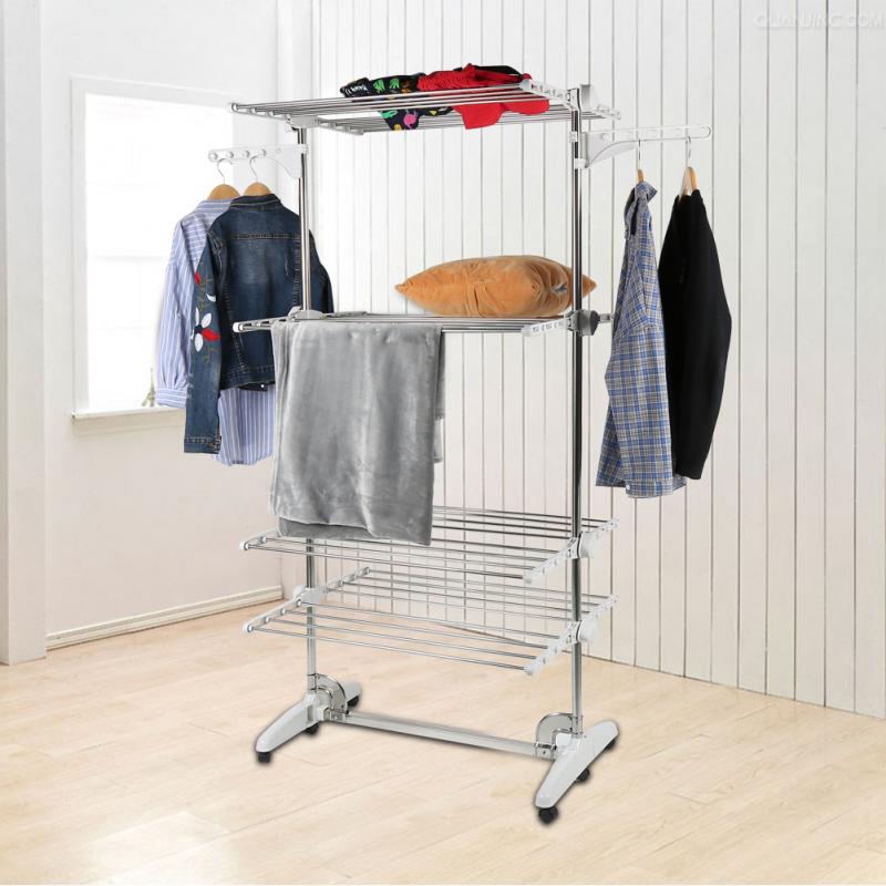 Outdoor Clothes Rack Foldable Vertical Dryer Movable Drying Rack Floor Standing Clothes Hanger 4 Tiers Clothes Dryer Home Hwc