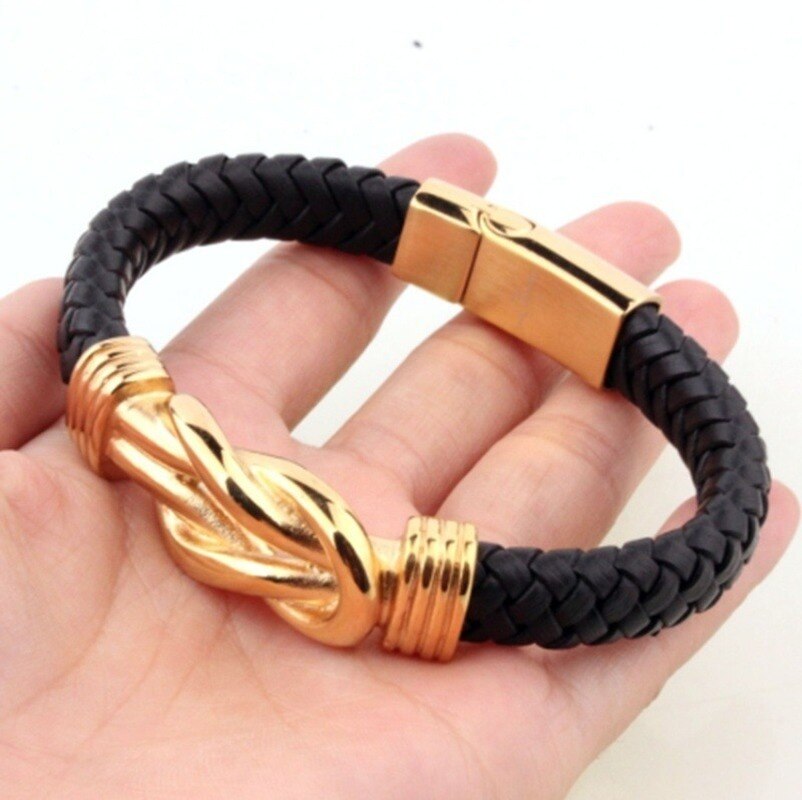 Pulsera de cuero con hebilla dorada Punk para hombre, brazalete de , joyería