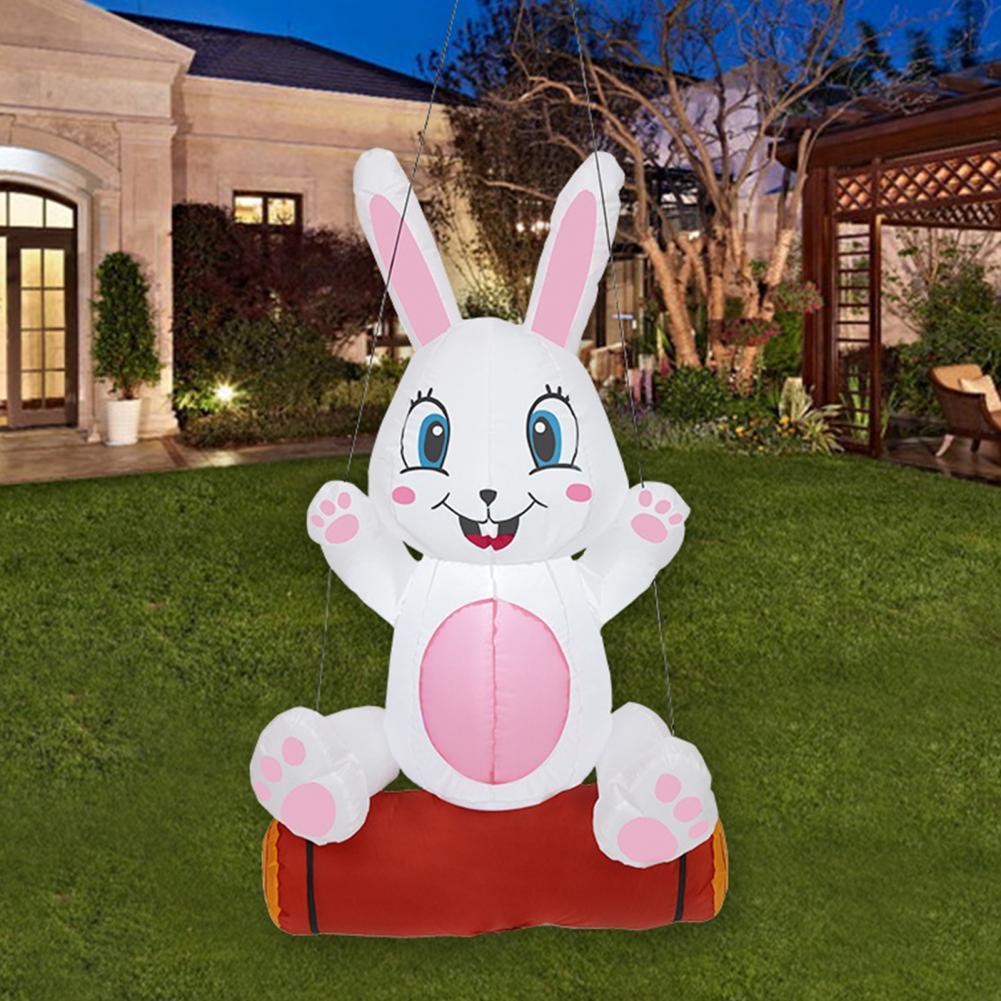 80x40cm LED Easter Inflatable Bunny Polyester Happy Face Inflatable Bunny Garden Decor Blow Up Inflatable Easter Rabbit