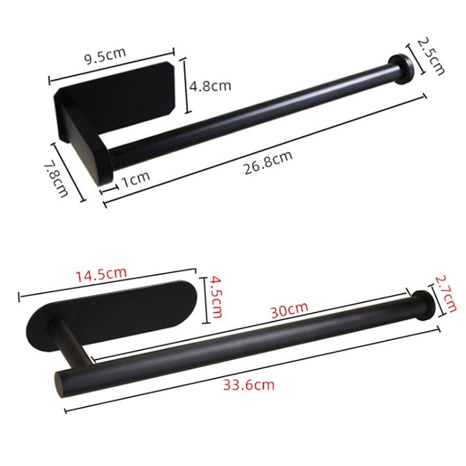 Black Kitchen Paper Holder 304 Stainless Steel Adhesive Toilet Tissue Roll Shelf Wall Hanger Bathroom WC Long Paper Towel Bar