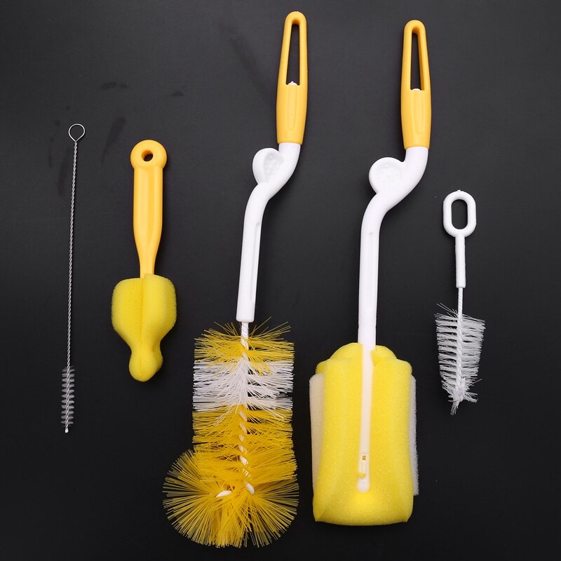 5 stück babymilchflaschenbürsten, handliche, tragbare Nylon- und schwamm-schlauchreiniger