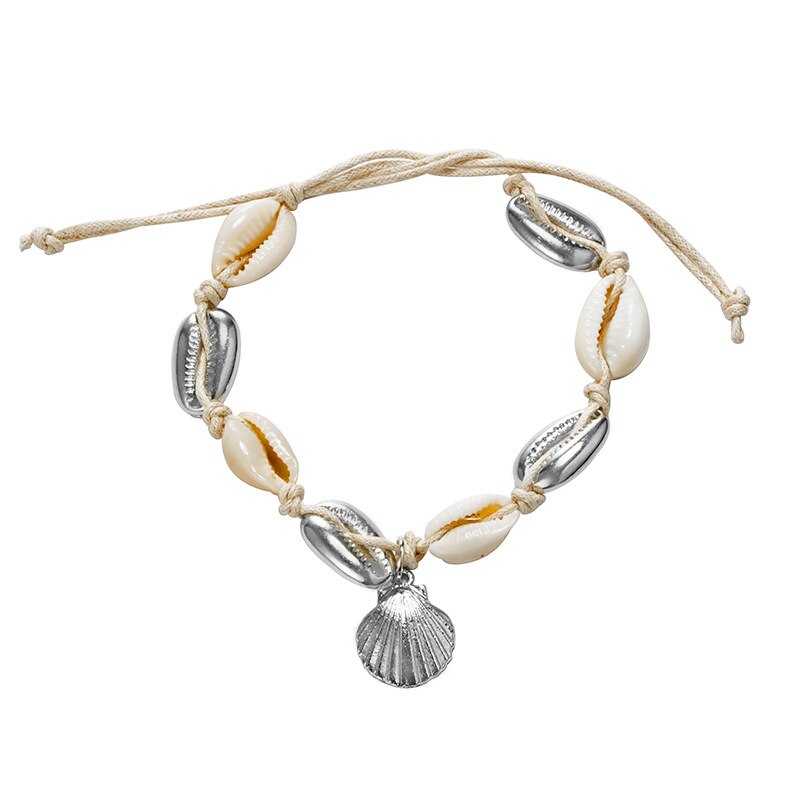 Docona-Tobilleras con colgantes de conchas doradas para mujer, cadenas ajustables para pies, joyería de playa para mujer 6957: Default Title
