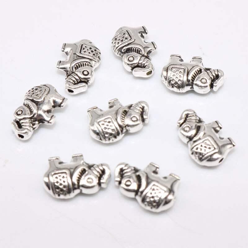 Elephant Spacer Beads Tibetan Silver plated Beads Handmade for Charm Jewelry Making Metal Beads 12mm 20pcs: silver color