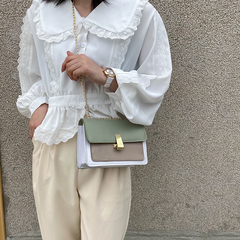 Eenvoudige damestas met klep, klein vierkant pakket, pu crossbody tas, schoudertas, messengertas, handtas