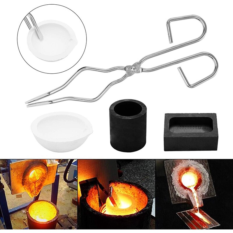 6PCS Heat Resistant Smelting Gold Silver Furnace Kit Scrap Jewelry Metal Gold Melting Refining Forge Set Graphite Foundry Crucib