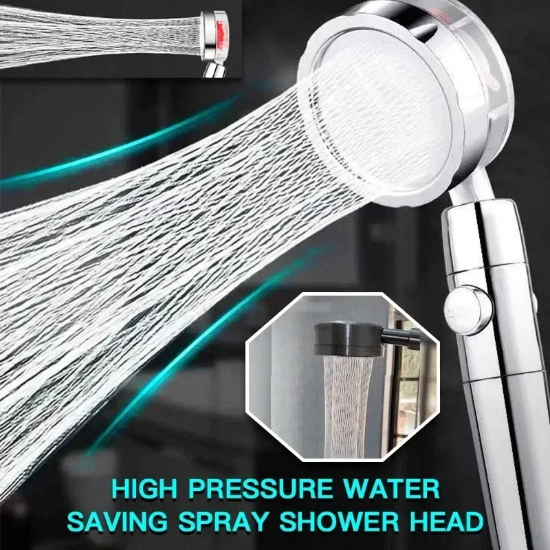 Shower Head Water Saving High Preassure Turbo Propeller Flow Showerhead with Fan Built-in Filter Rainfall Bathroom Accessor