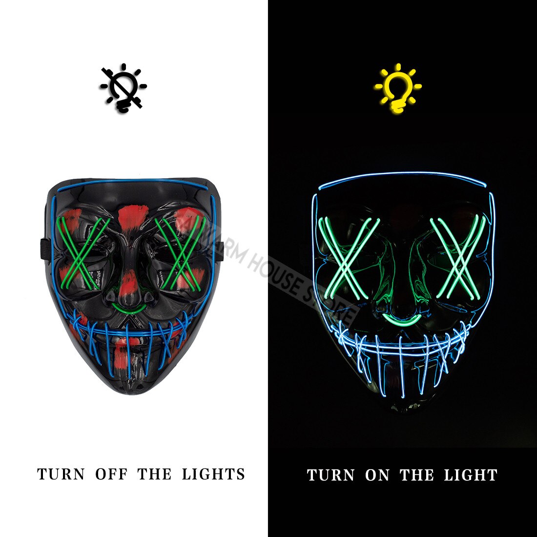 Halloween Party Trend LED Mask Purge Masks Election Mascara Costume DJ Party Light Up Cool Masks Glow In Dark: blue and green