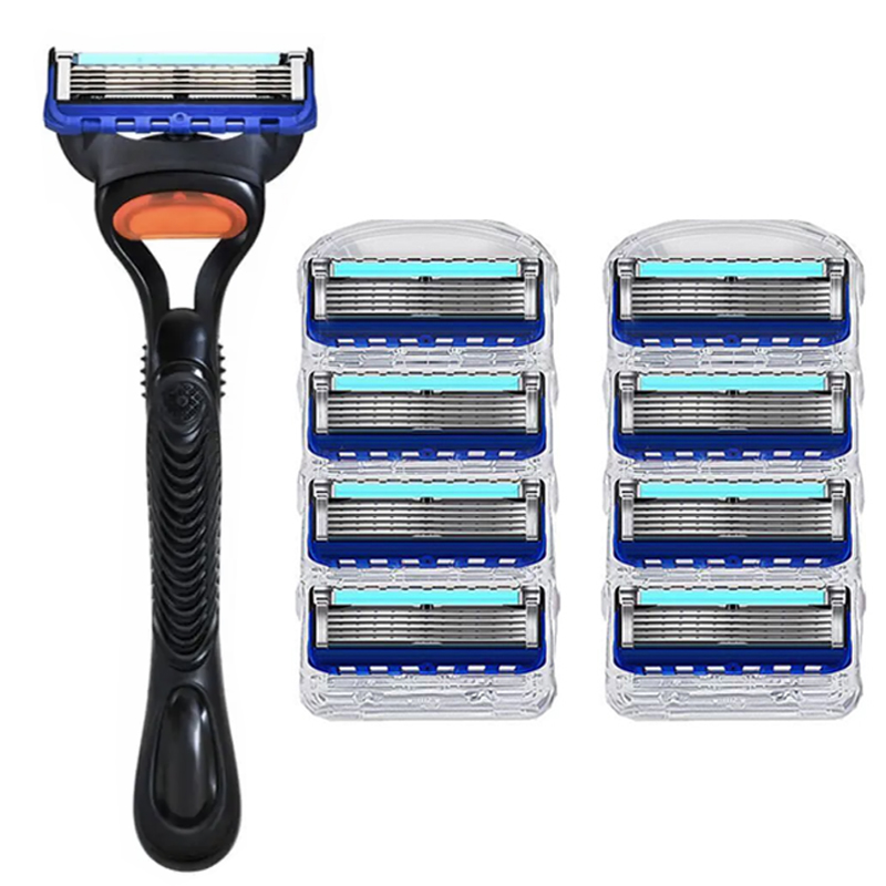 Maquinilla de afeitar Manual para hombres, hoja de cinco capas sin soporte para cuchillos, cuchillas de afeitar de acero inoxidable, sin daños en la piel, afeitadora de estilo antiguo: Naranja