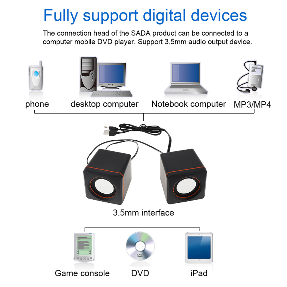 Kombinationslautsprecher USB 2.0-Lautsprecher für PC/Laptop/Smartphone mit 3,5-mm-Stereo-Klinkenstecker, USB-betrieben
