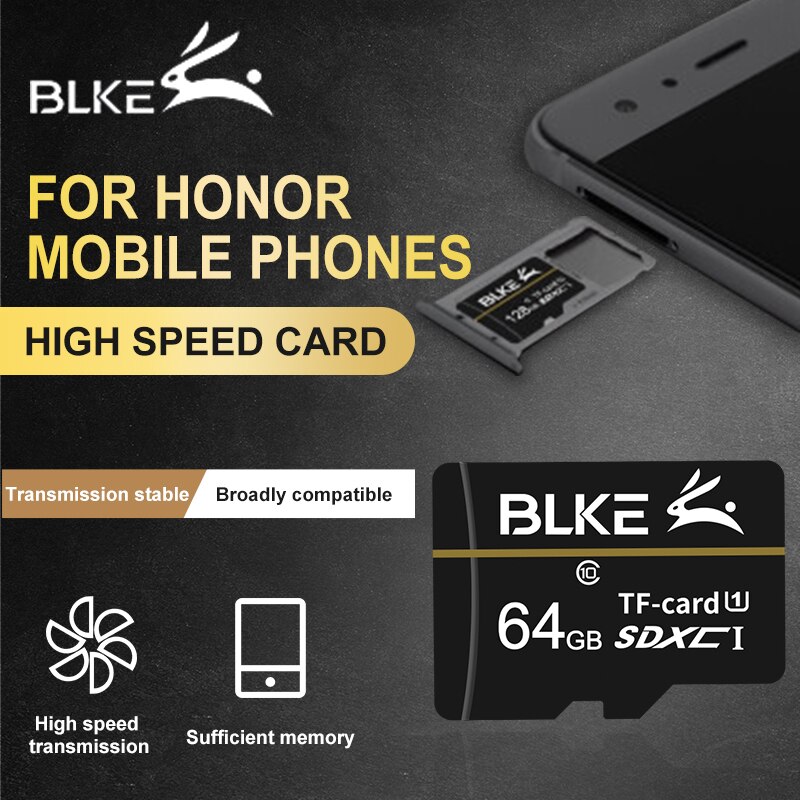 Blke Huawei Honor Mobiele Geheugenkaart Microsd 64G 128G Voor Play3e/9x/8x/V10/v9/V8 Pro/20i/10 Jeugd/Note10/Play8A Pro/7A/6A/5A/8C: 64GB