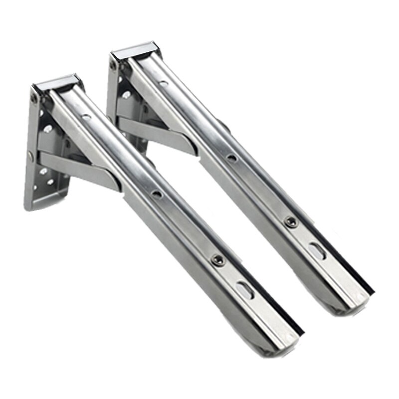 2pcs 8inch Rugged Stainless Steel Folding Bracket Triangle Wall Bracket 90 degree Telescopic Folding Desk Rack