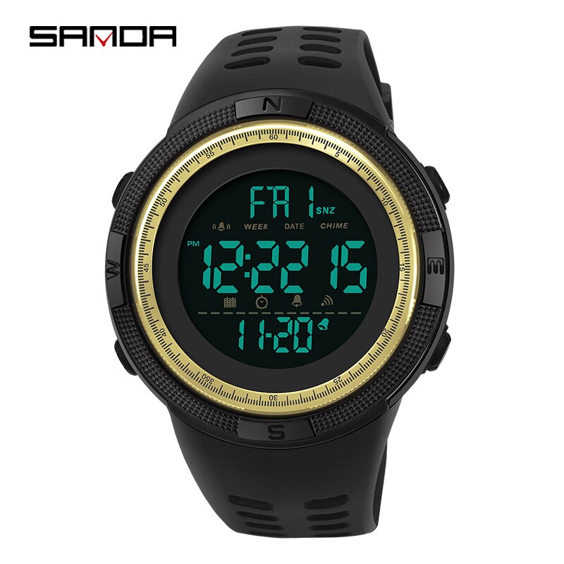 Sanda men's electronic watch sports watch casual men's watch men's electronic watch to send boys: black gold