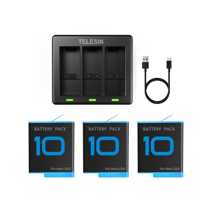 Original TELESIN tauchen fallen Für GoPro 10 9/Akku/Clever Batterien Ladegerät Für GoPro Held 10 9 schwarz Zubehör: 1 Ladegerät 3 Batterie