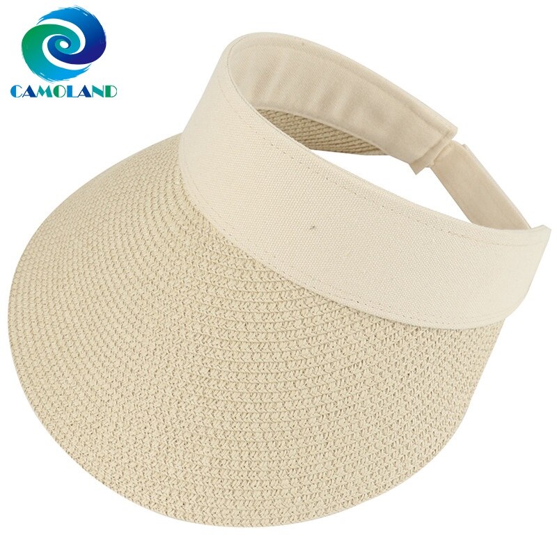CAMOLAND Straw Hats For Women Summer Empty Top Sun Hat Outdoor Wide Brim Hiking Bucket Hat Female Beach Visors Caps