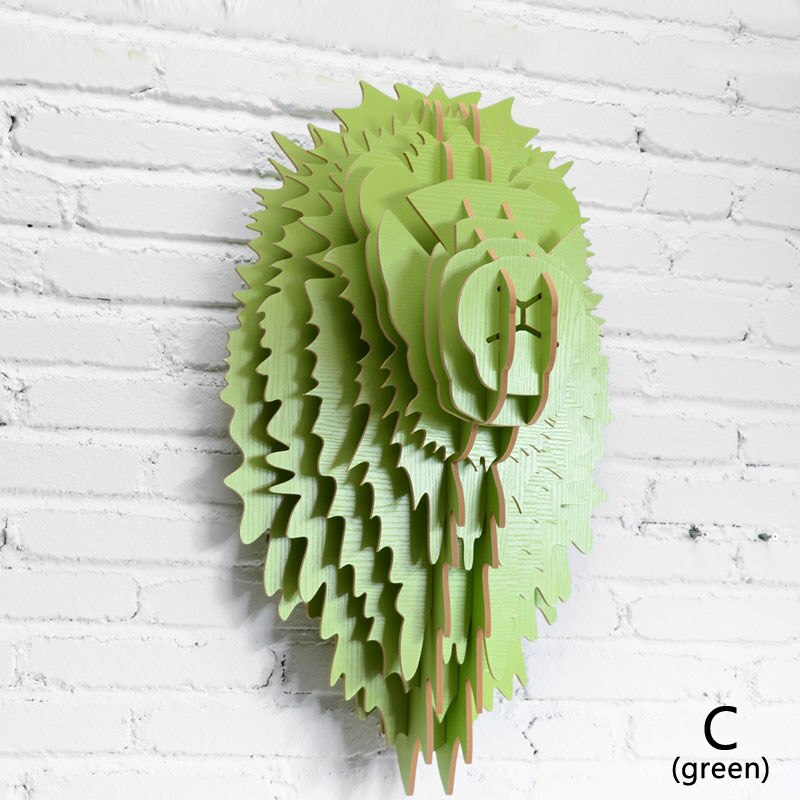 Nordic Stijl Woondecoratie Hout Leeuwenkop Muur Opknoping Voor Art Wanddecoratie Hout Dieren Hoofd Ambachten Voor Moderne Thuis Decor: C Green