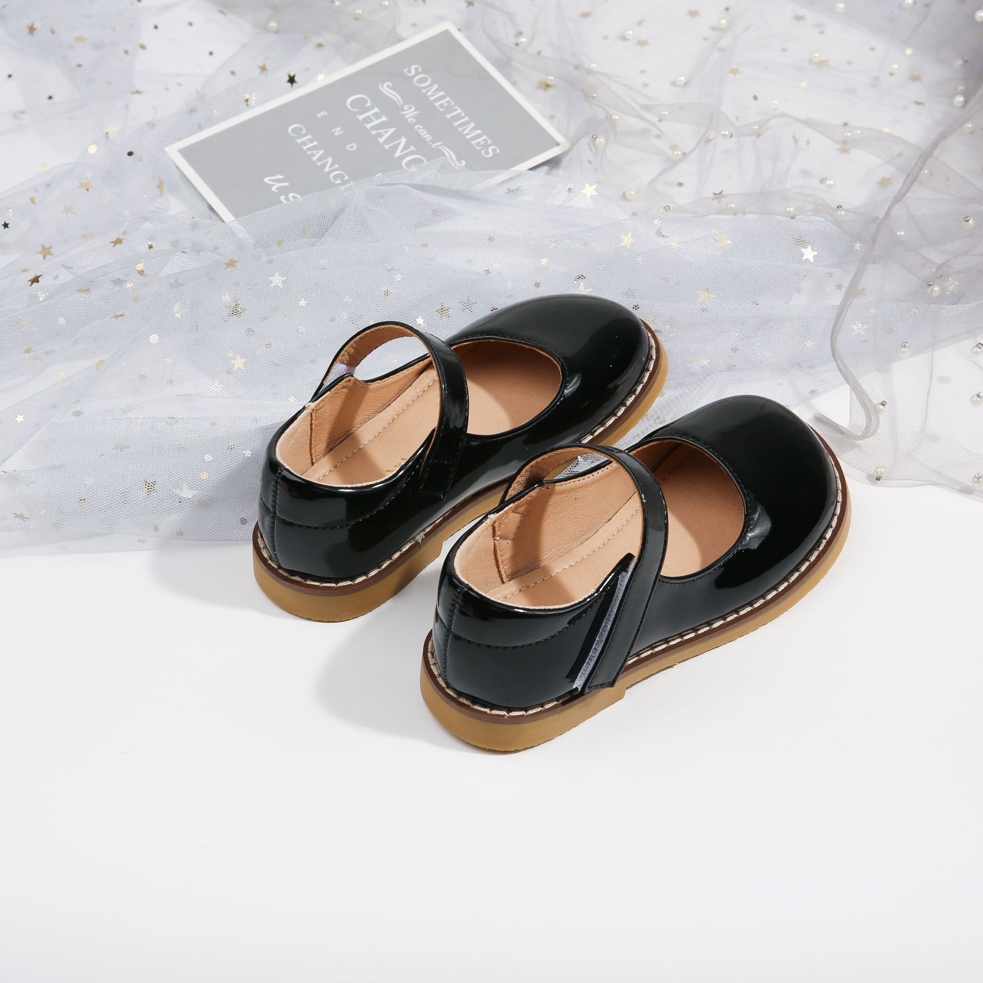 Girls Shoes Kids Fall Kid's Round Head Shoes Infant Shiny Children Princess Girl Students Soft Bottom Shoes Leather