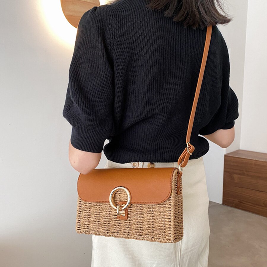 Summer Rattan Wicker Weave Shoulder Bag Straw Beach Women's Bag Small Crossbody Bags Women Handbag