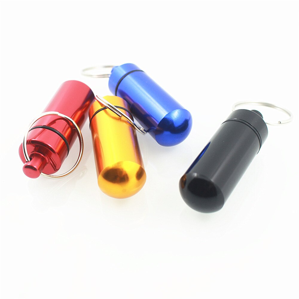 Waterdichte aluminium pillendoos voor buiten, medicijndoos, flessenhouder, sleutelhanger, karabijnhaak, pillendoosje