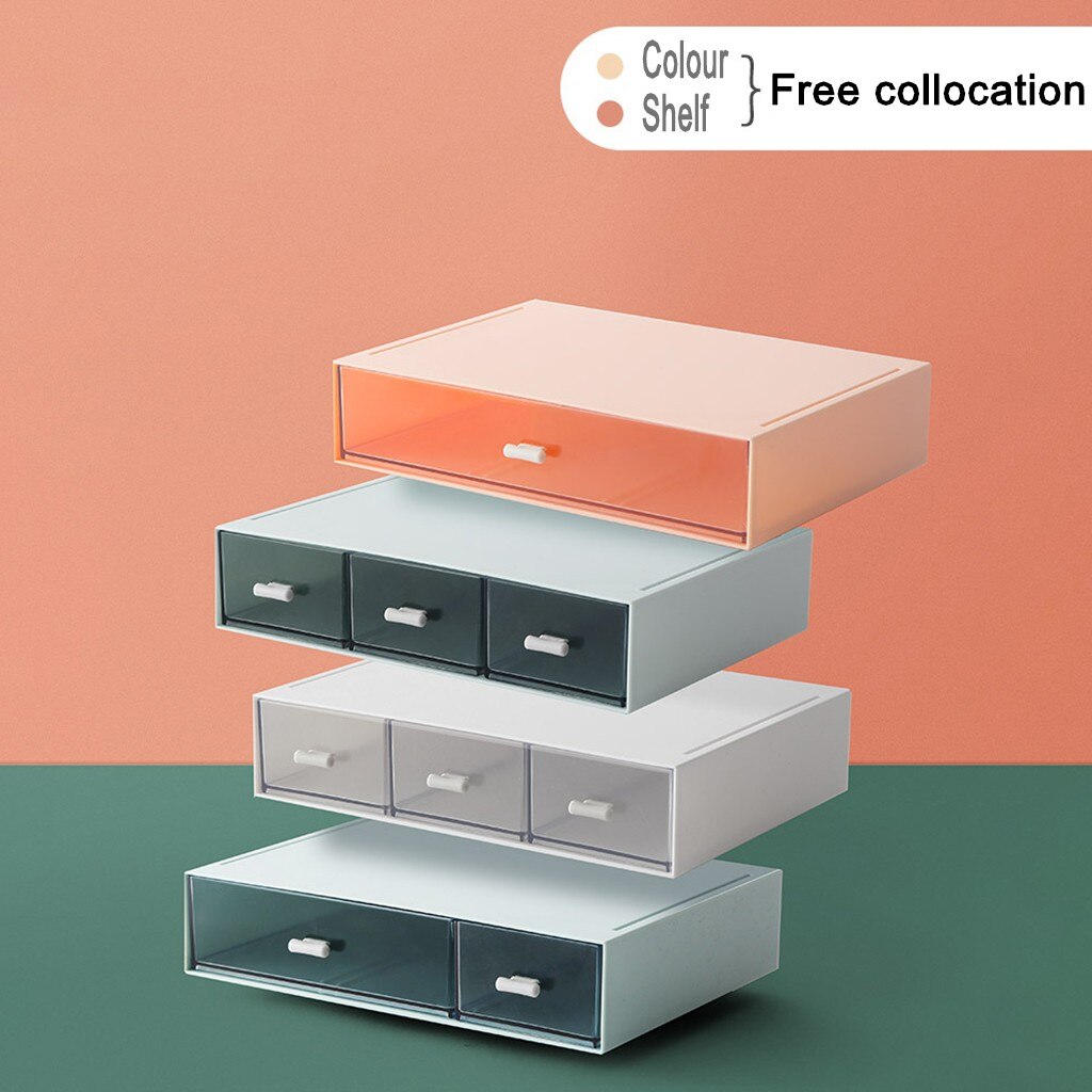 Pull-out Storage Drawer Transparent Dustproof Cosmetic Storage Box Freely Combinable Storage Cabinet Desktop Item Organizer#g30