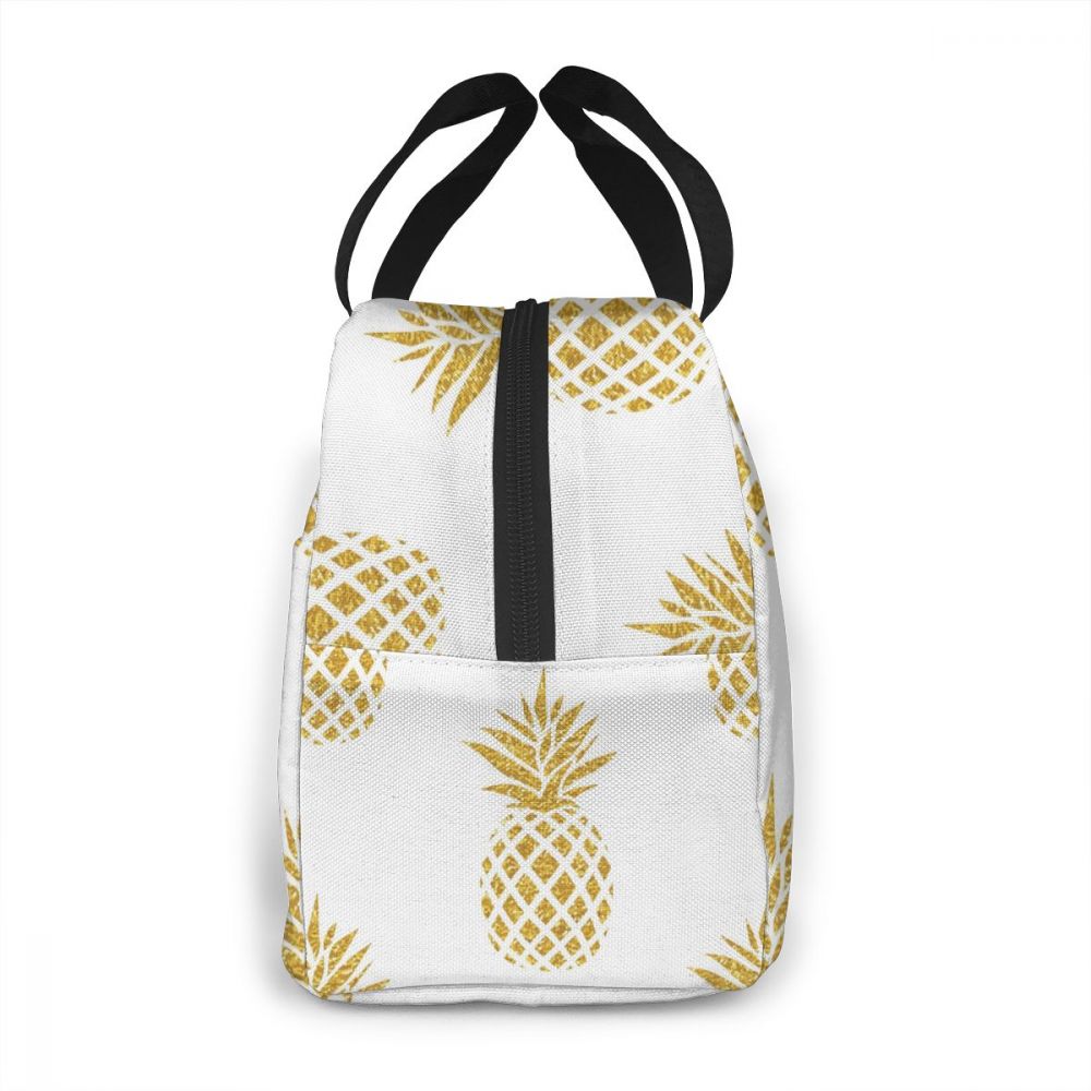 Gold Pineapple Pattern Lunch Bag Portable Insulated Thermal Cooler Bento Lunch Box Tote Picnic Storage Bag Pouch