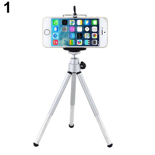 Mini 360 degree Rotatable Stand Tripod Mount + Phone Holder For iPhone Samsung HTC for All Mobile Phone Universal Phone Holder: Silver