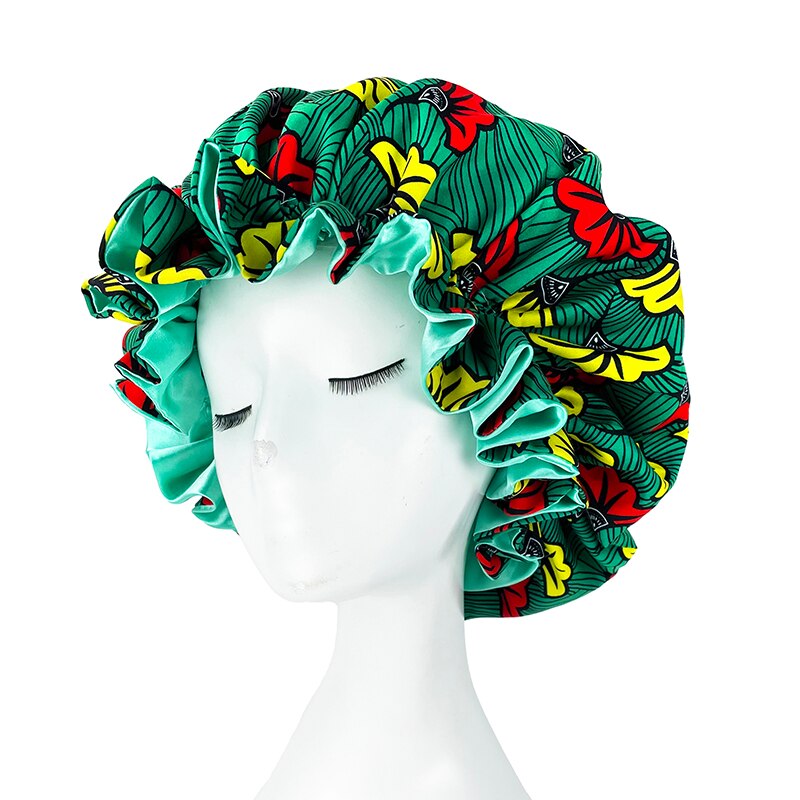 African Pattern Print Bonnet Hijabs Hat Women Night Sleep Cap Double Layer Satin Turban Extra Large Head Wear Lady Head Wrap Hat