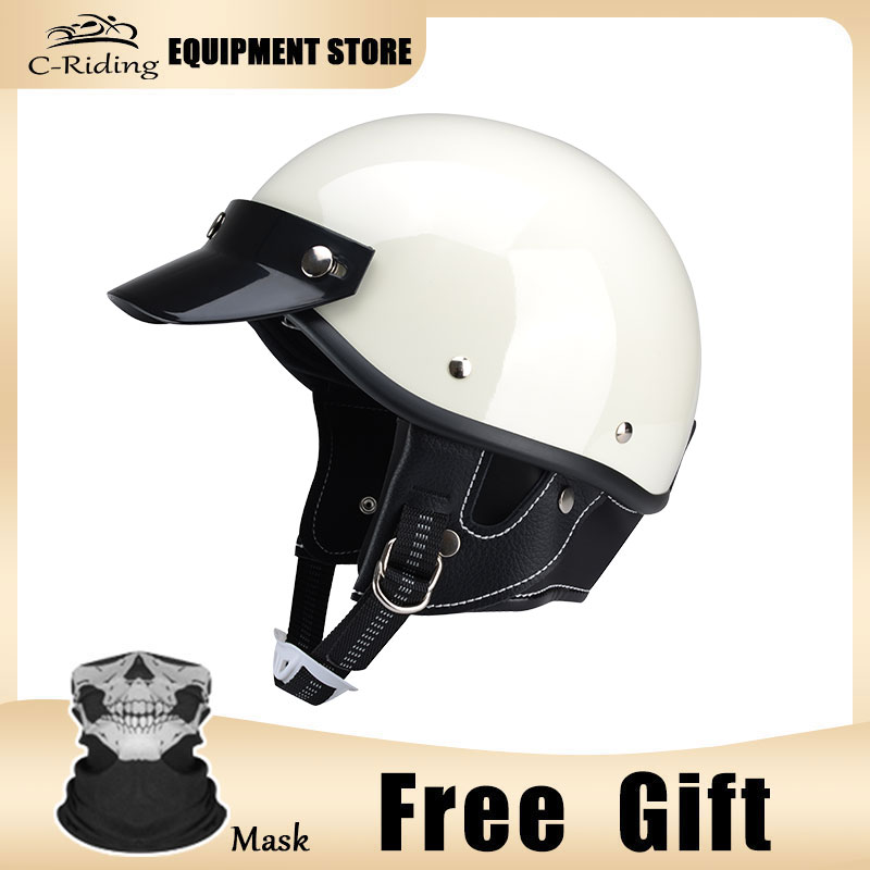 Retro Motorcycle Half Helmet Man Women Casco Moto Motocross Safety Cap Four Seasons Japanese Electric Motorbike Open Face Helmet: Beige / XL