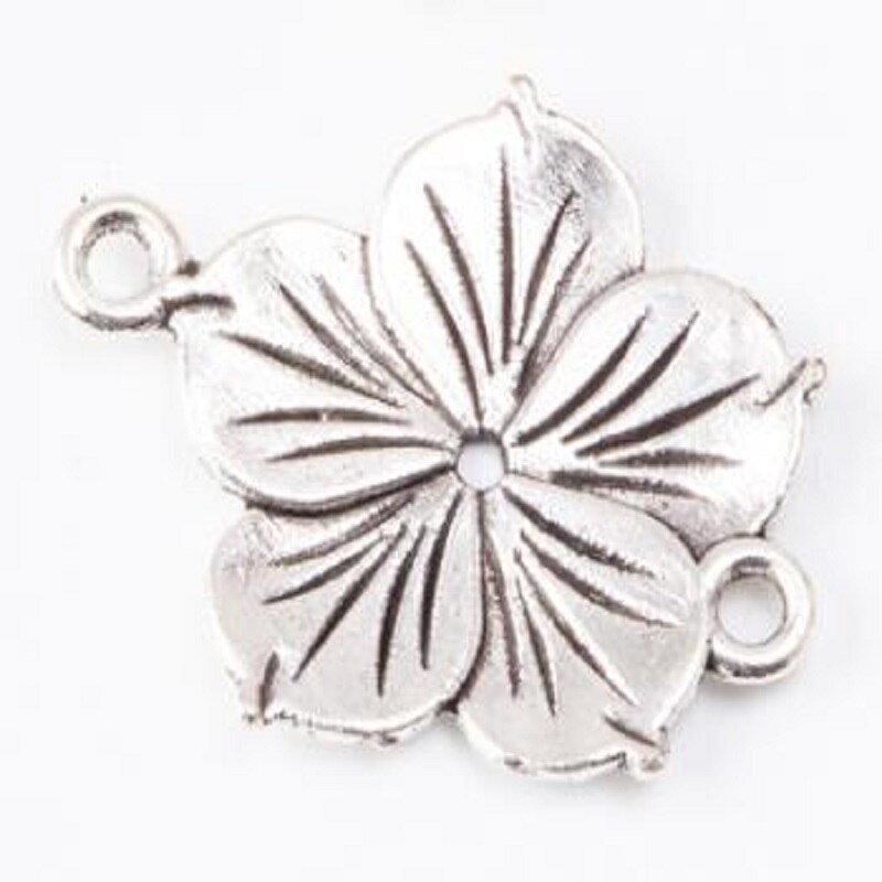 25 abalorios colgantes de doble flor, colgante de aleación de Zinc brillante para pulsera, collar DIY, accesorios de joyería de Metal 6425: Chapado en plata envejecida