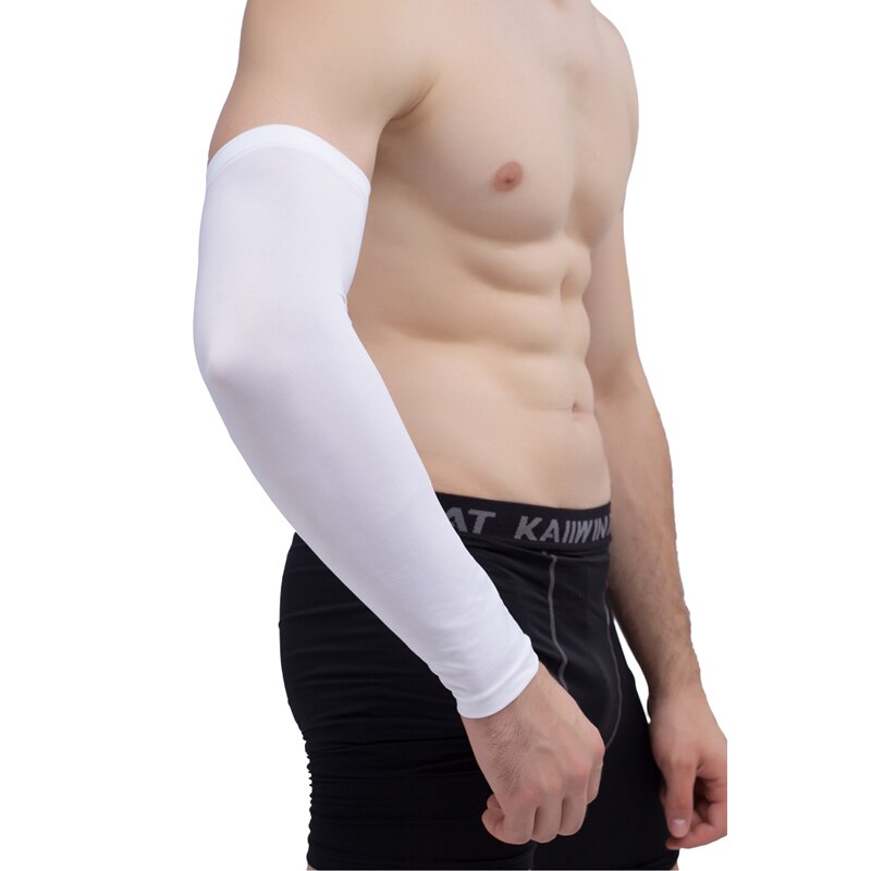 L.Mirror – manchons de bras pour jeunes, 1 pièce, Support de coude à Compression pour filles/garçons/enfants, manchons de sport pour basket-ball: White / M