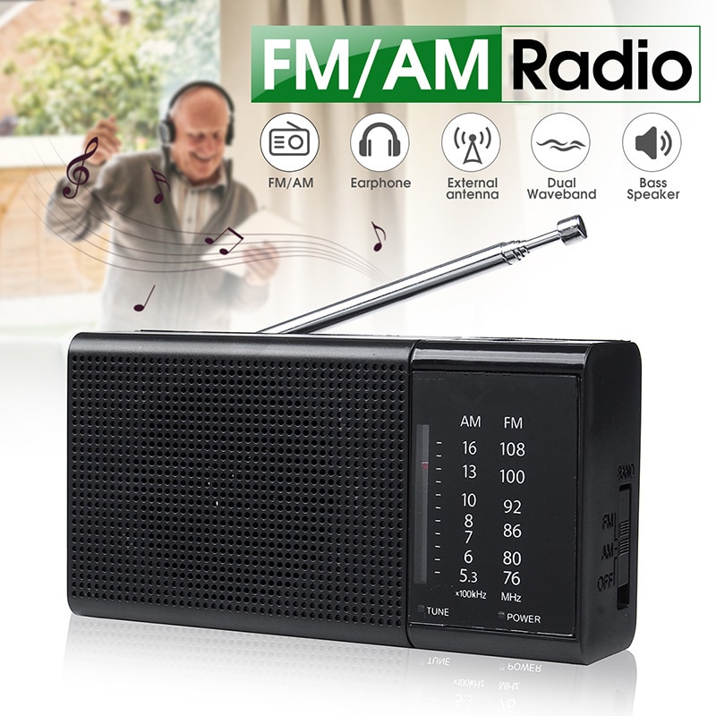 Mini Portable FM+AM Radio Handheld Digital USB TF MP3 Player Speaker Rechargeable with LED Flash Light