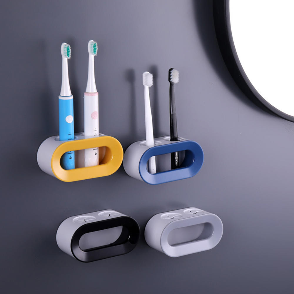 Estante de cepillo de dientes eléctrico de doble orificio para el hogar, estante de almacenamiento de cepillos de dientes sin perforación para el baño