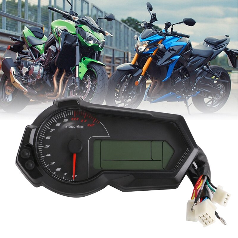 Newuniversal motorcykel kilometertæller omdrejningstæller til 2,4 cylindre atv lcd digital hastighedsmåler 12000 o / min til bmw til kawasaki til ktm