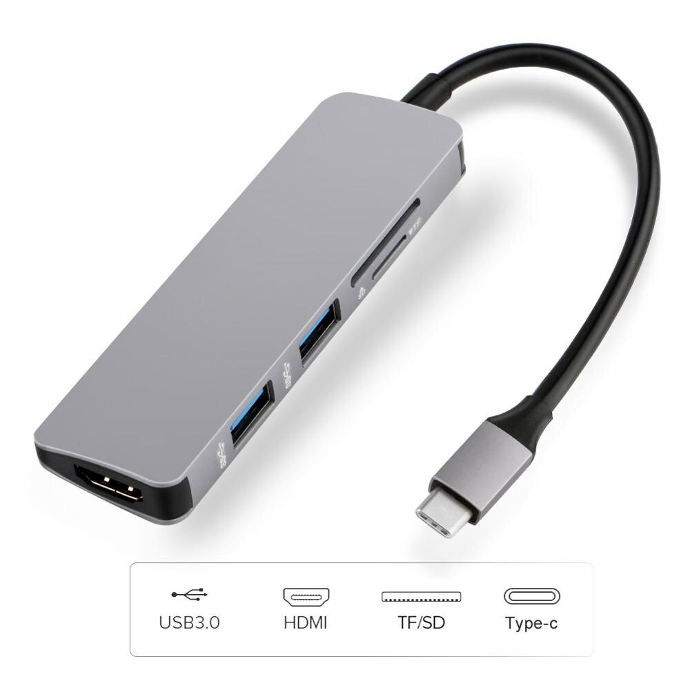 5 in1 usb c hub usb-c til hdmi micro sd / tf kortlæser adapter til macbook samsung galaxy  s9/s8 huawei  p20 pro type c usb 3.0 hub: Tc 4k hdmi