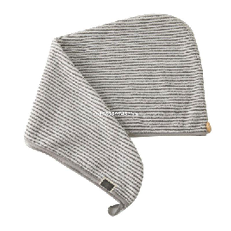 Toalla de microfibra de bambú para el cabello, turbante de ducha de secado rápido a rayas grises con botón, súper absorbente, Antifrizz,